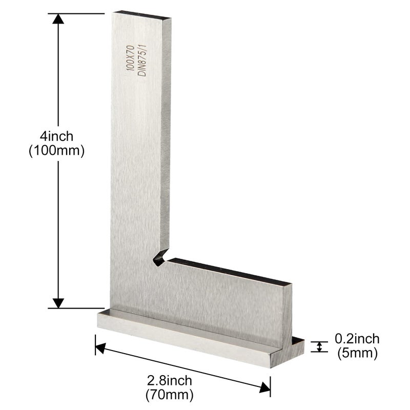 Boomgood Precision Machinist Square 4 Inch Engineer Square 90 Degree Right Angle Ruler Ground Hardened Steel with Seat 4 x 2.8 Inch - Image 5